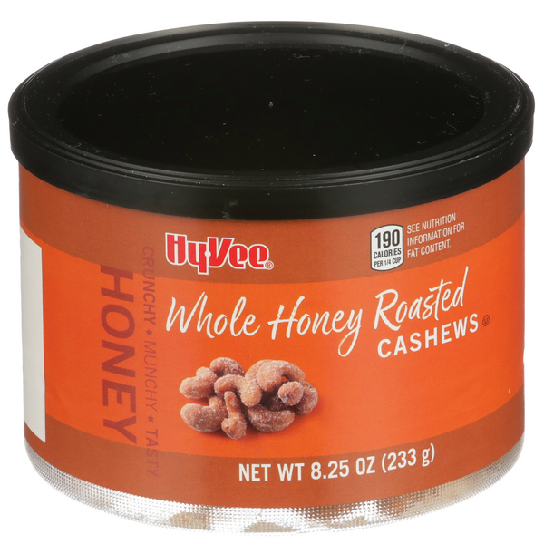 slide 1 of 1, Hy-vee Honey Roasted Whole Cashews, 8.25 oz