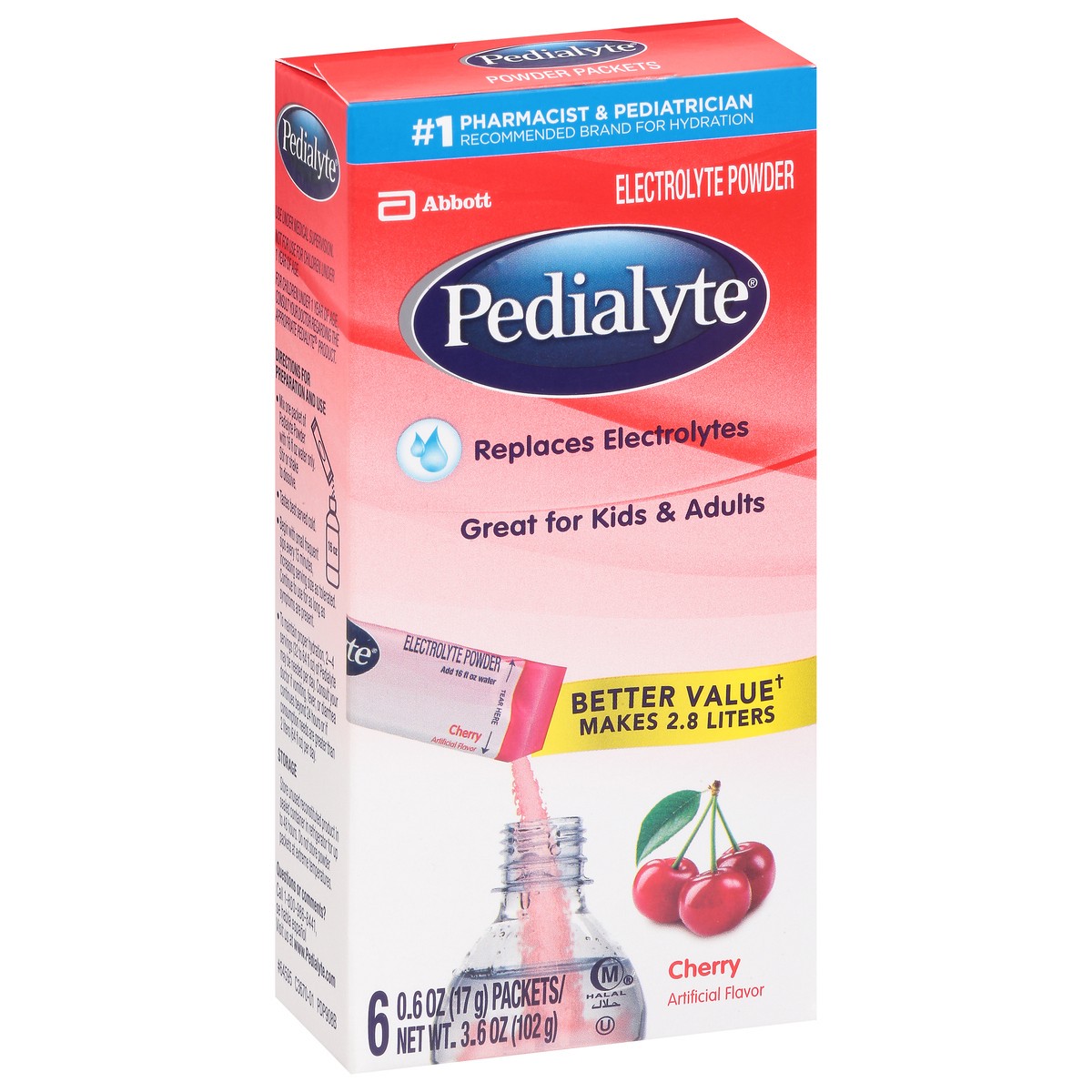 slide 2 of 9, Pedialyte Cherry Flavor Electrolyte Powder - 6 ct, 6 ct