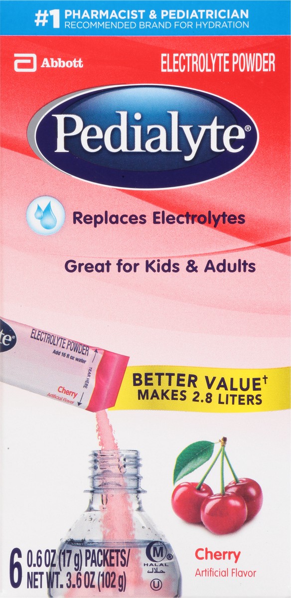 slide 6 of 9, Pedialyte Cherry Flavor Electrolyte Powder 6 - 0.06 oz Packets, 6 ct