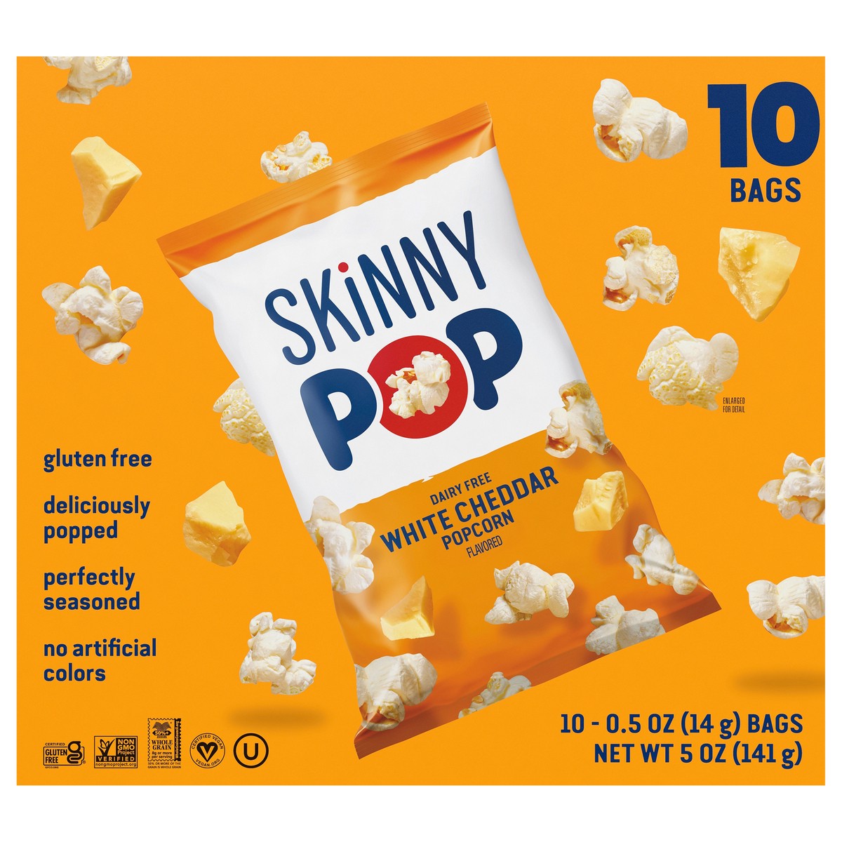 slide 1 of 9, SkinnyPop Dairy Free White Cheddar Popcorn Multipack - 10 ct; 0.5 oz, 10 ct; 0.5 oz