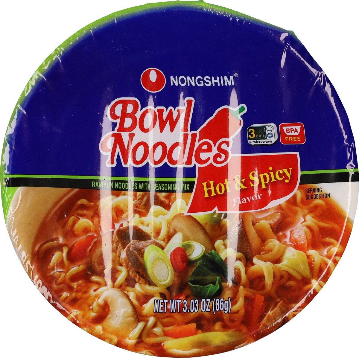 slide 3 of 9, Nongshim Hot & Spicy Flavor Bowl Noodles 3.03 oz, 3.03 oz