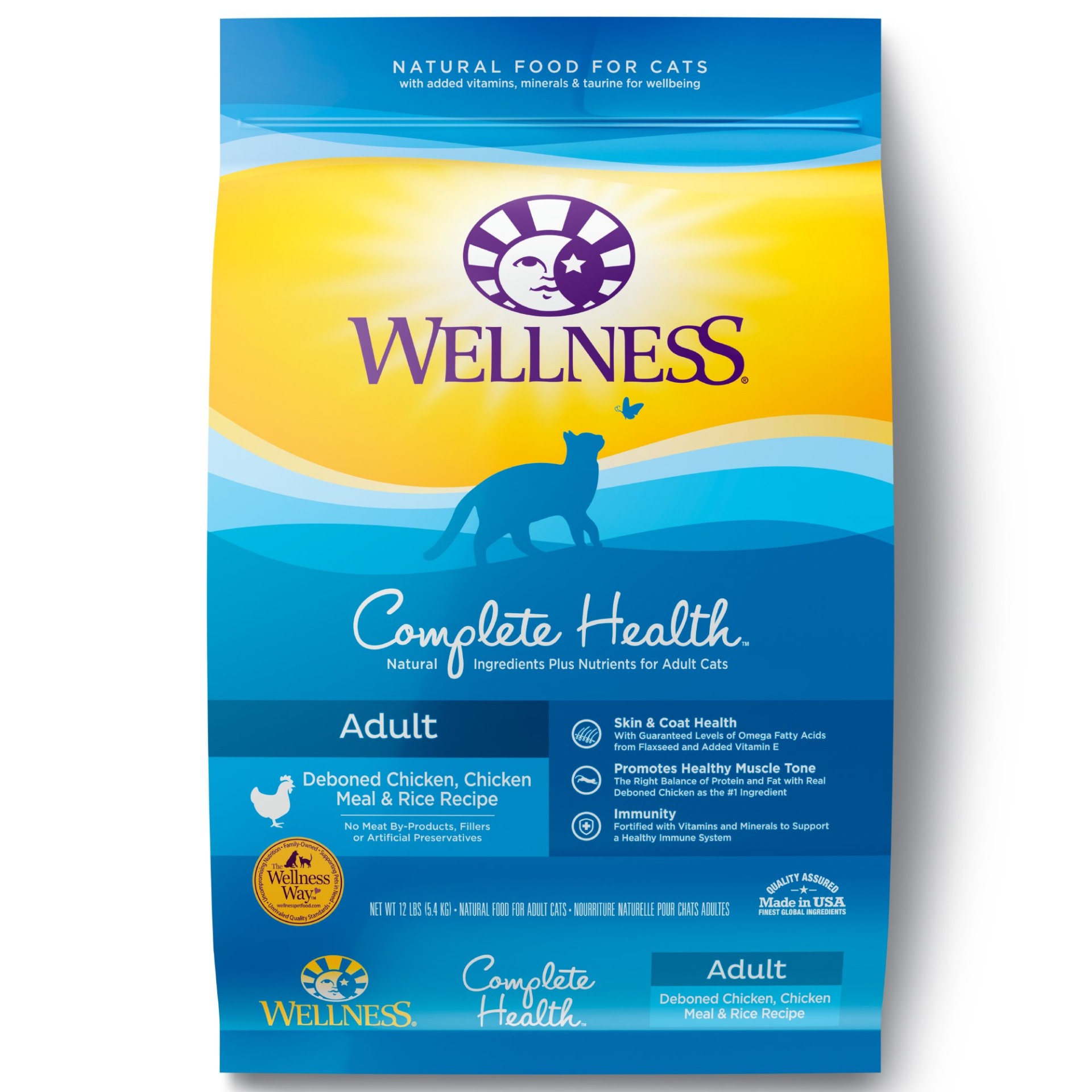 slide 1 of 1, Wellness Complete Health Natural Deboned Chicken, Chicken Meal & Rice Dry Cat Food, 12 lb