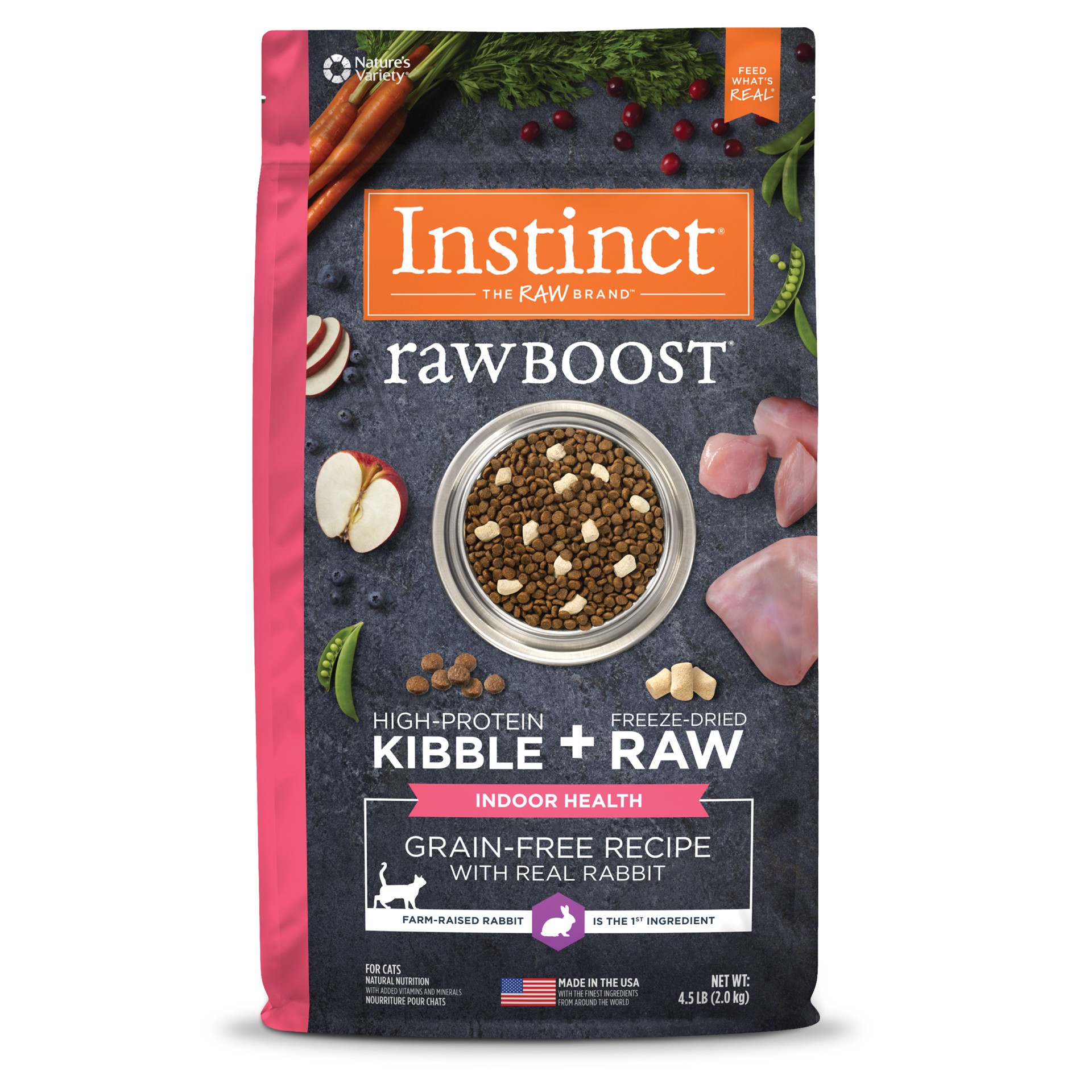 slide 1 of 7, Instinct Raw Boost Indoor Health Rabbit Dry Cat Food, 4.5 lb. Bag, 4.5 lb