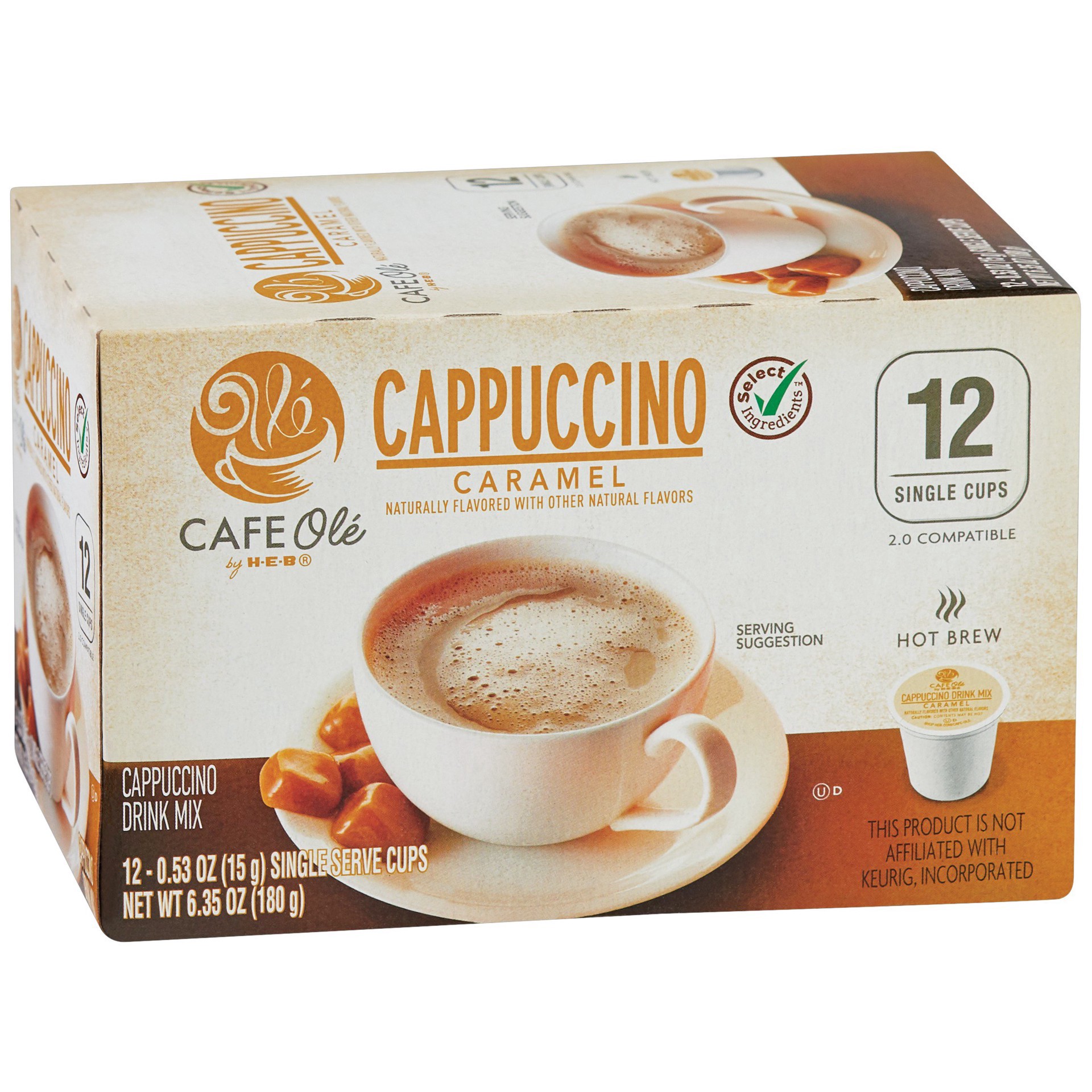 slide 1 of 1, H-E-B Cafe Ole Caramel Cappuccino Single Serve Coffee Cups - 12 ct, 12 ct