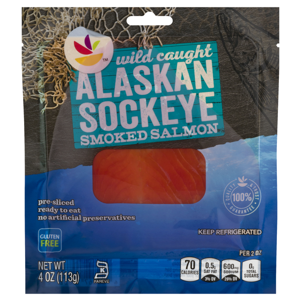 slide 1 of 1, Giant Wild Caught Smoked Alaskan Sockeye Salmon Pre-Sliced, 4 oz