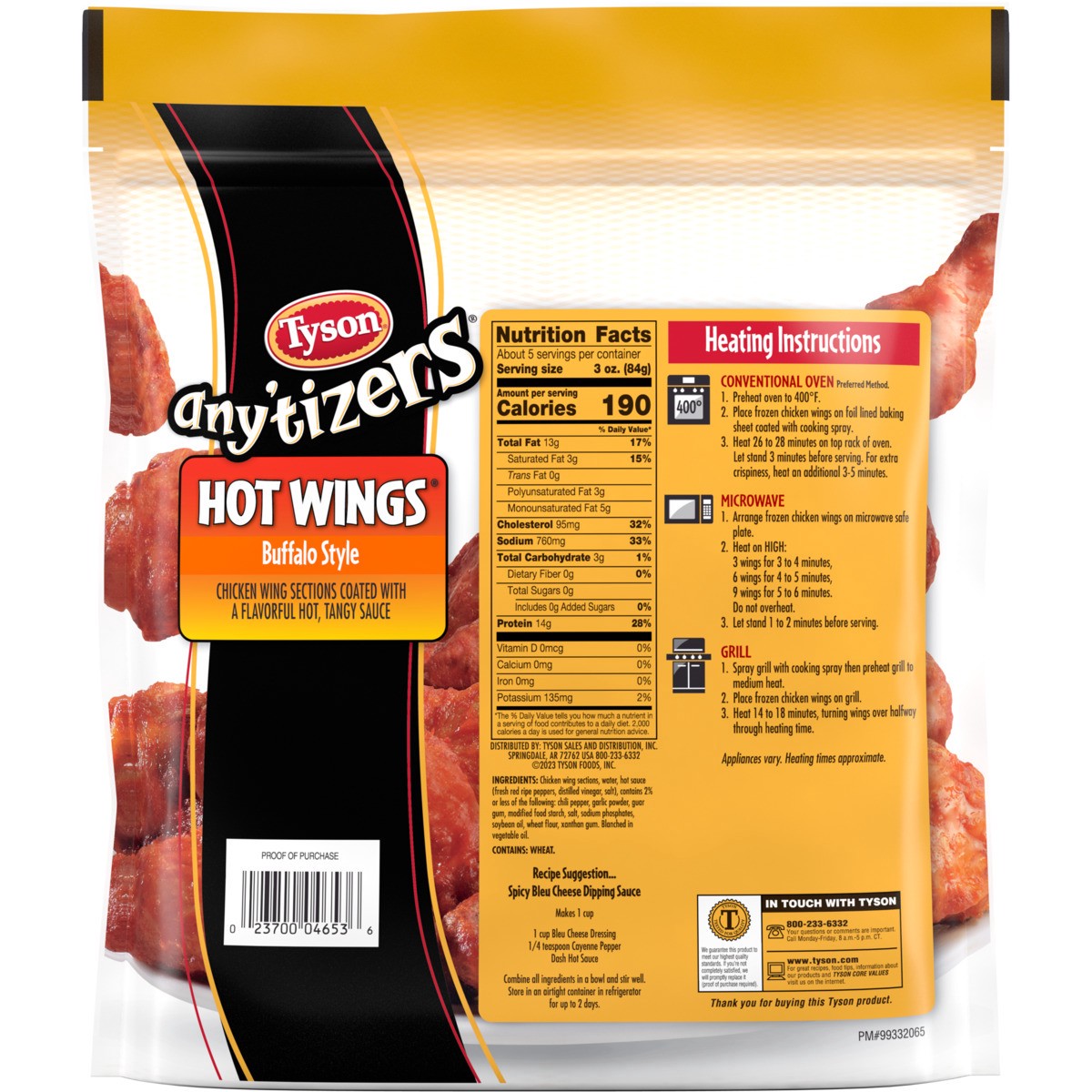 slide 4 of 5, Tyson Any'tizers Bone-In Buffalo Chicken Hot Wings - Frozen - 22oz, 22 oz