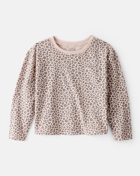 slide 1 of 2, Carter's Carters Girls Leopard Print Long-Sleeve Top - Brown Brown L, 1 ct