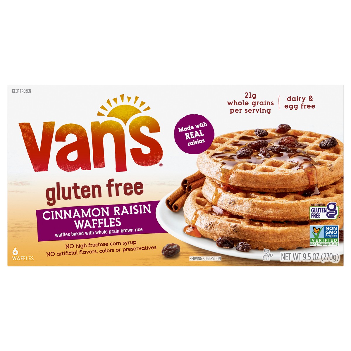 slide 1 of 11, Van S Gf Cinnamon Raisin Waffl, 9.5 oz