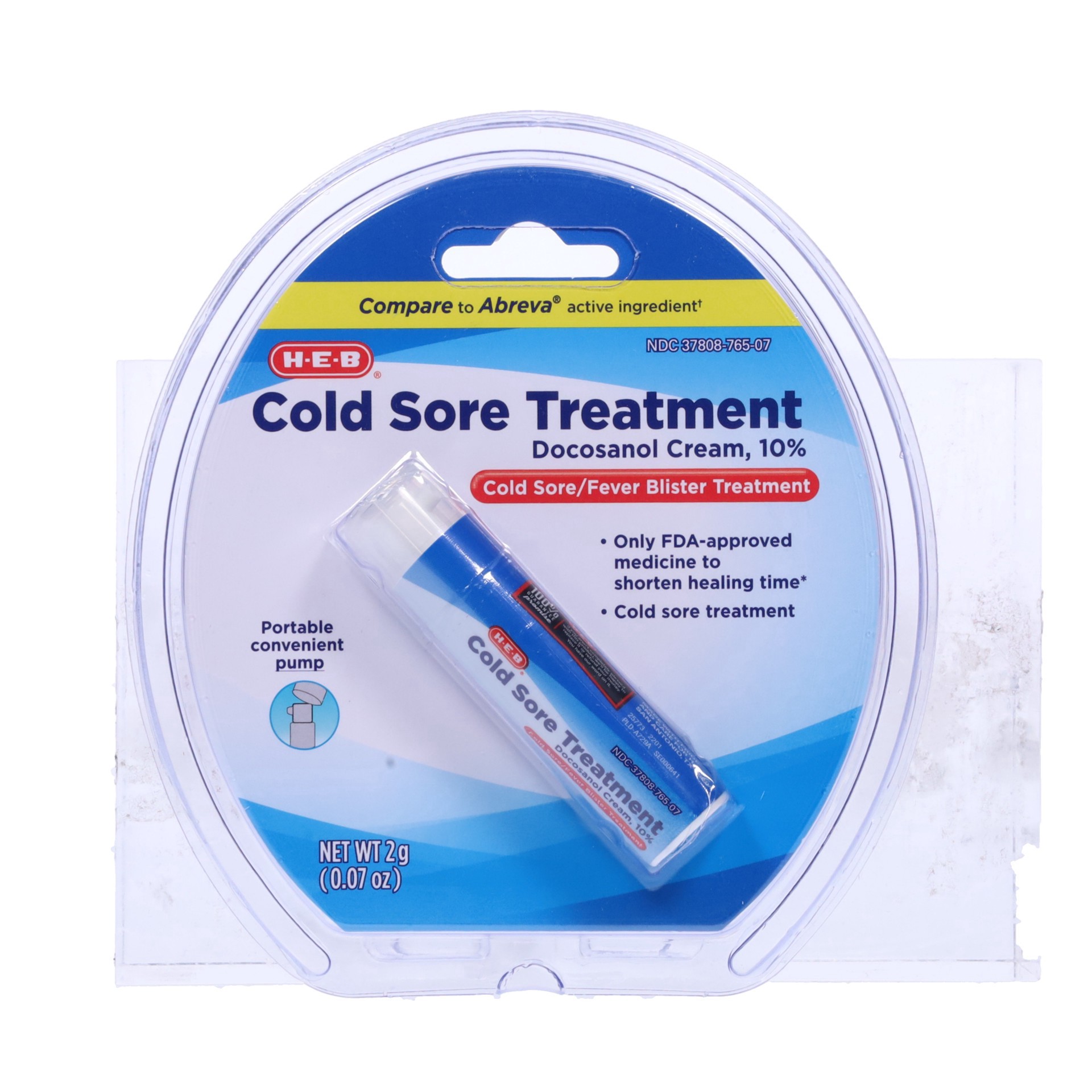 slide 1 of 1, H-E-B Docosanol Cold Sore Treatment Cream with Pump, 0.07 oz