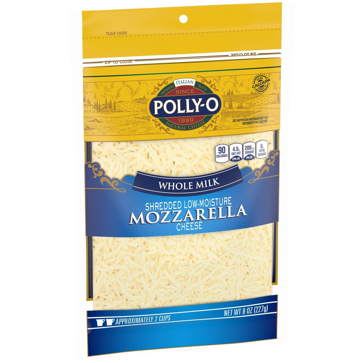 slide 5 of 8, Polly-O Low Moisture Whole Milk Mozzarella Shredded Cheese 8 oz, 8 oz