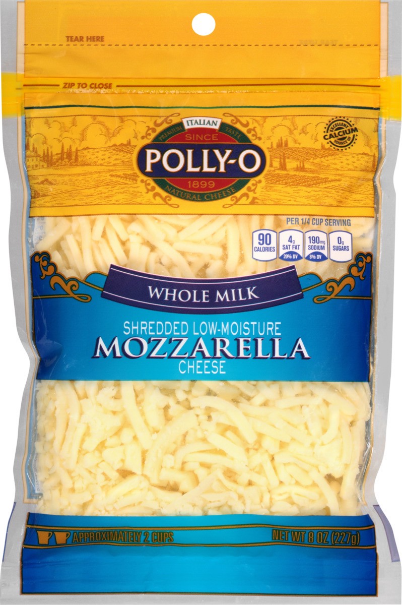 slide 2 of 8, Polly-O Low Moisture Whole Milk Mozzarella Shredded Cheese 8 oz, 8 oz