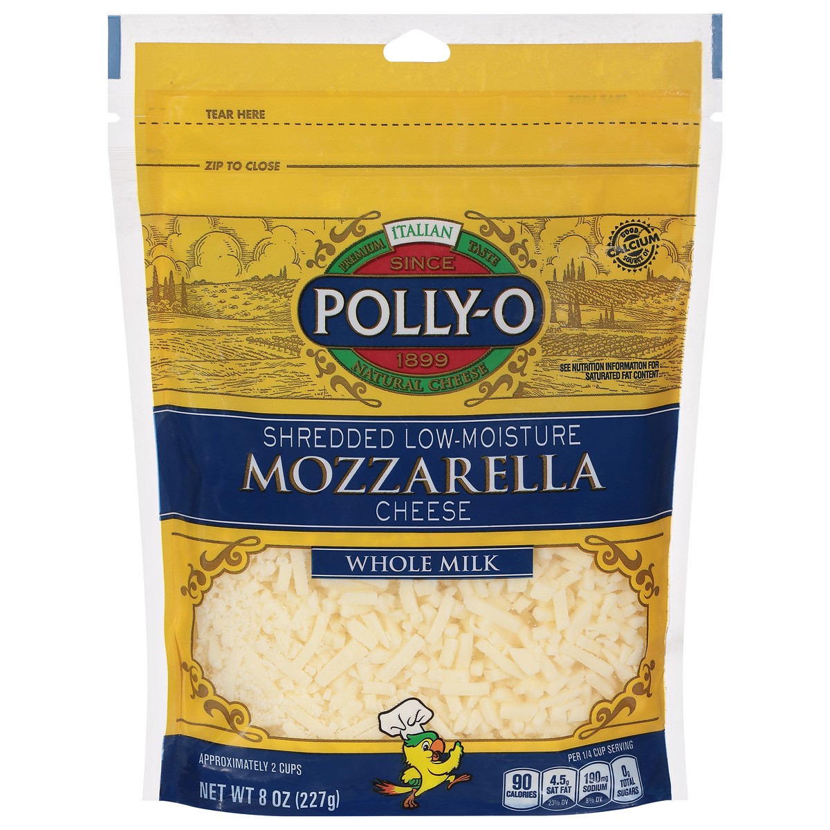 slide 1 of 8, Polly-O Low Moisture Whole Milk Mozzarella Shredded Cheese 8 oz, 8 oz