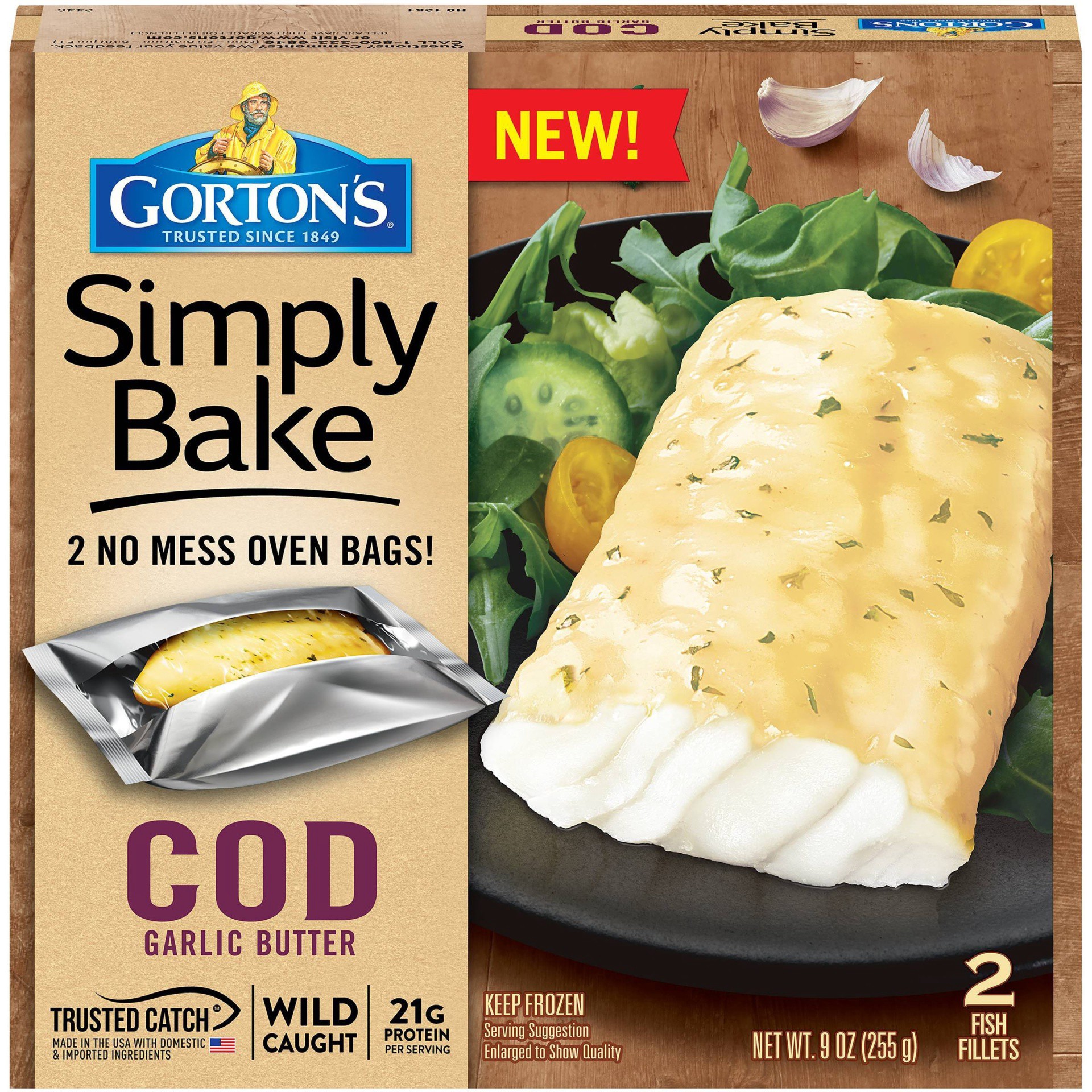 slide 1 of 3, Gorton's Simply Bake Cod Garlic Butter Fish Fillets 2 ea, 9 oz