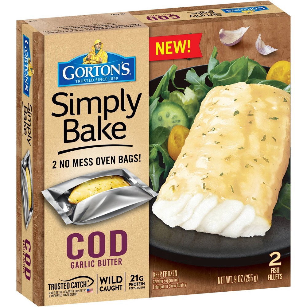 slide 3 of 3, Gorton's Simply Bake Cod Garlic Butter Fish Fillets 2 ea, 9 oz