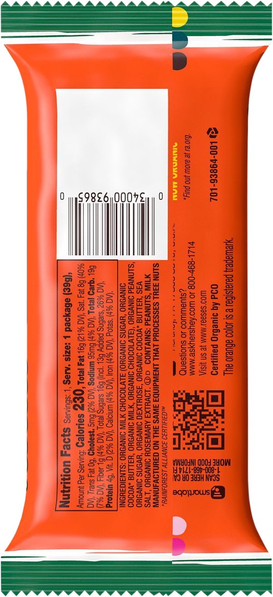 slide 3 of 6, Reese's Organic Milk Chocolate Peanut Butter Cups Candy Pack, 1.4 oz, 7.37 oz