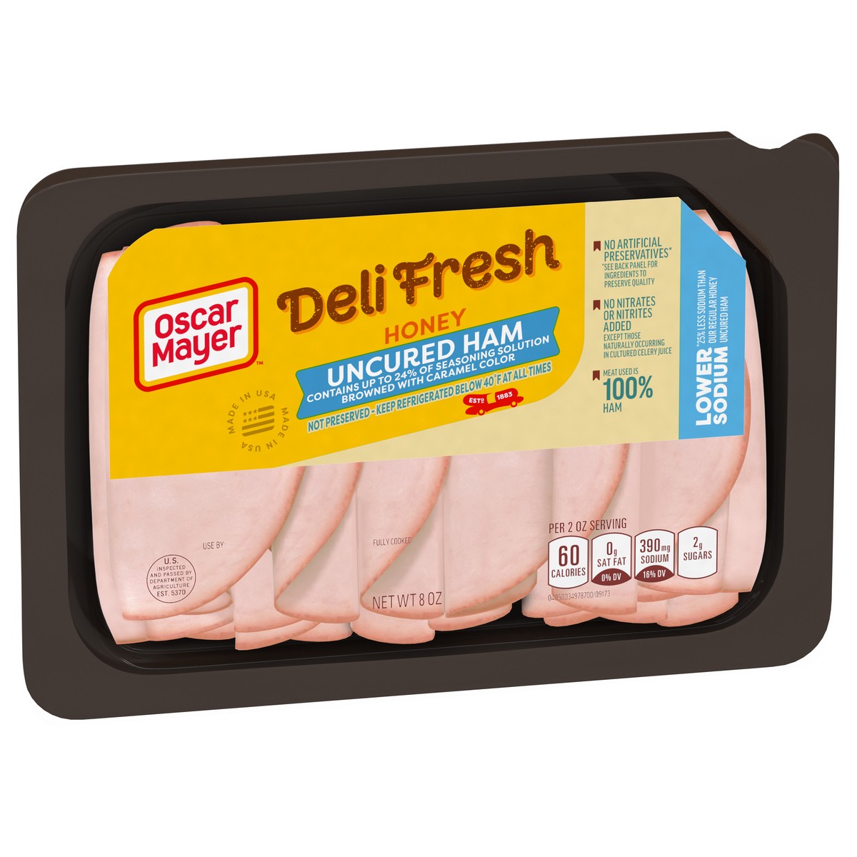 slide 2 of 9, Oscar Mayer Deli Fresh Honey Uncured Ham Sliced Lunch Meat with 27% Lower Sodium, 8 oz. Tray, 8 oz
