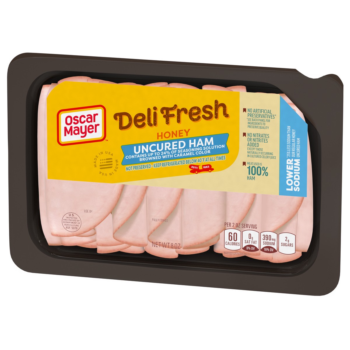 slide 3 of 9, Oscar Mayer Deli Fresh Honey Uncured Ham Sliced Lunch Meat with 27% Lower Sodium, 8 oz. Tray, 8 oz