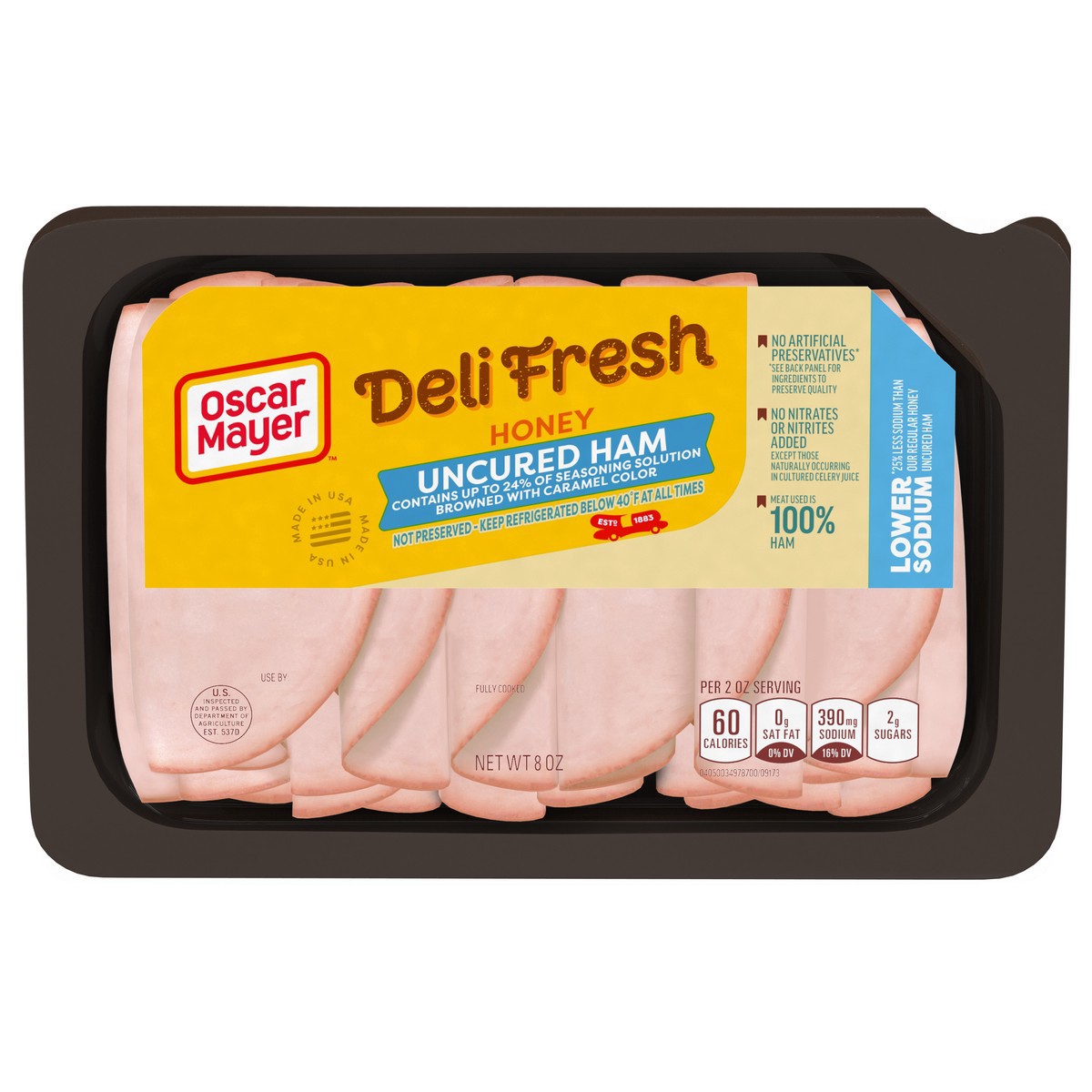 slide 1 of 9, Oscar Mayer Deli Fresh Honey Uncured Ham Sliced Lunch Meat with 27% Lower Sodium, 8 oz. Tray, 8 oz