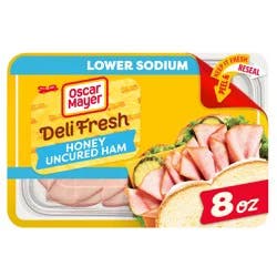 Oscar Mayer Deli Fresh Honey Uncured Ham Sliced Lunch Meat with 27% Lower Sodium, 8 oz. Tray
