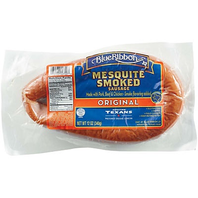 slide 1 of 1, Blue Ribbon Mesquite Smoked Original Sausage, 12 ct