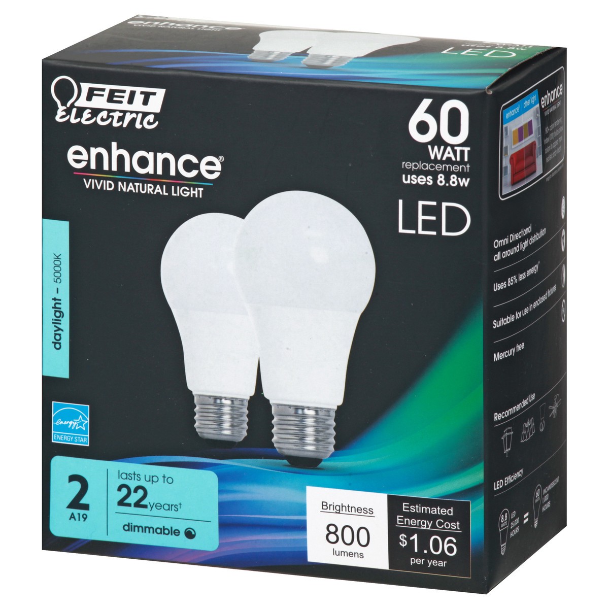 slide 7 of 11, Feit Electric Enhance LED 8.8 Watts Daylight Light Bulbs 2 ea, 2 ct