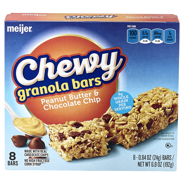 slide 1 of 1, Meijer Chewy Gronola Bars, Peanut Butter Chocolate Chip, 8 ct; 6.77 oz