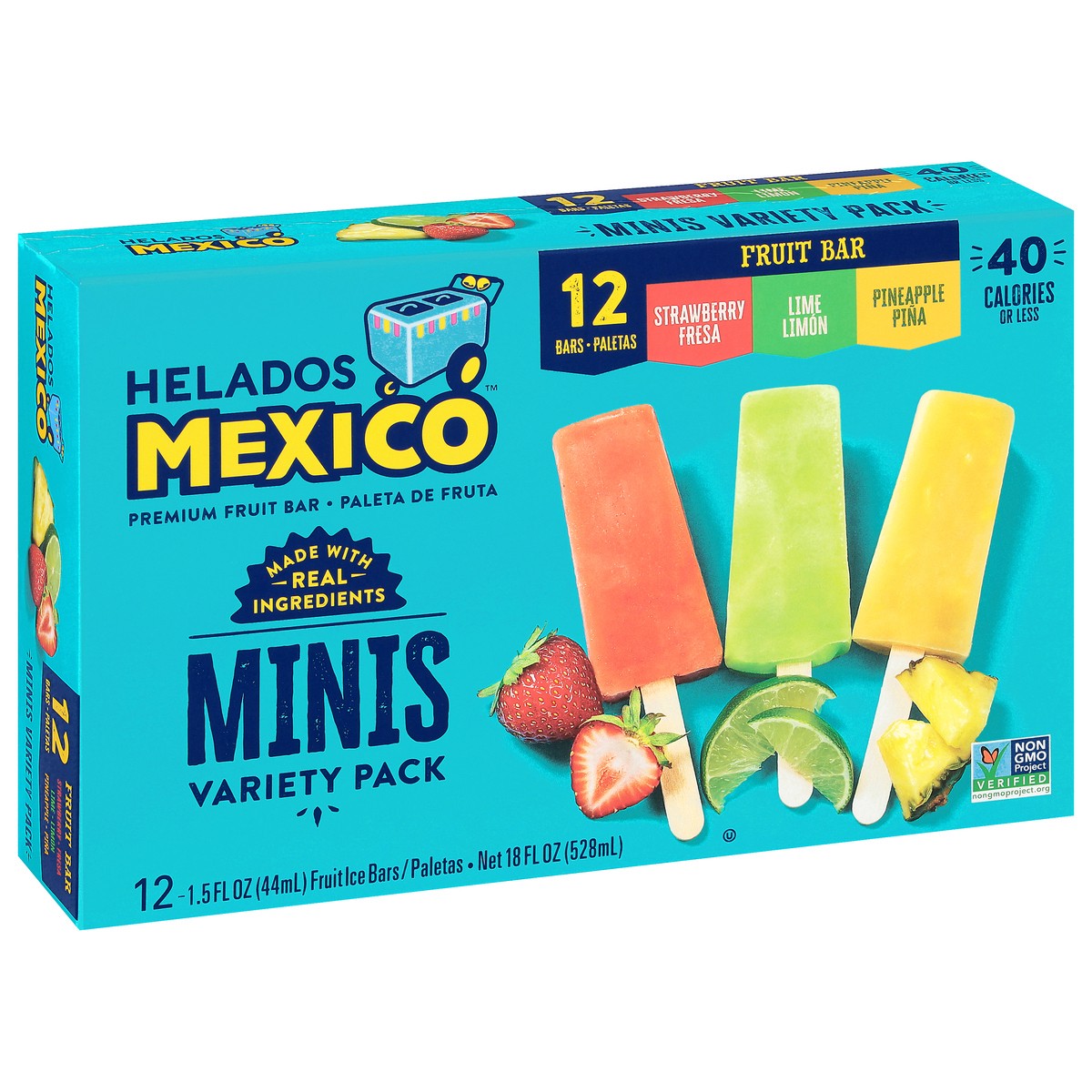 slide 2 of 9, Helados Mexico Premium Strawberry/Lime/Pineapple Fruit Ice Bars Minis Variety Pack 12 - 1.5 fl oz Bars, 12 ct