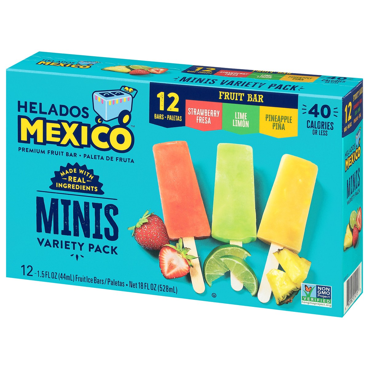 slide 3 of 9, Helados Mexico Premium Strawberry/Lime/Pineapple Fruit Ice Bars Minis Variety Pack 12 - 1.5 fl oz Bars, 12 ct