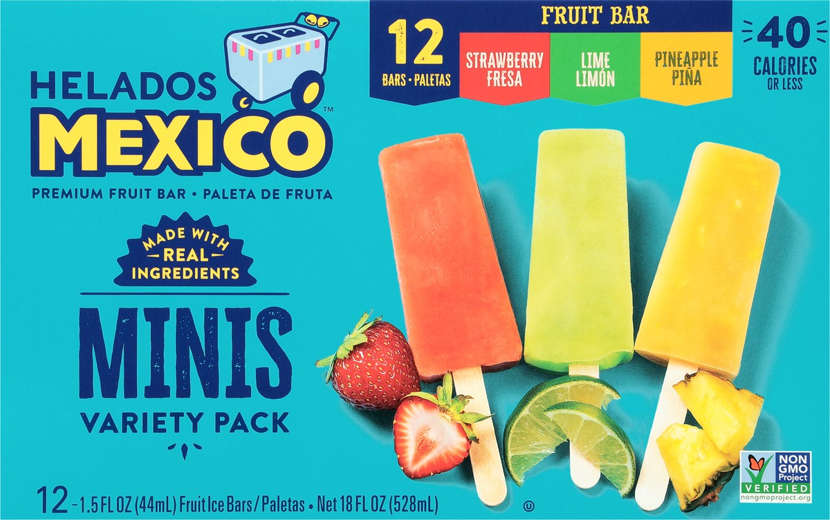 slide 6 of 9, Helados Mexico Premium Strawberry/Lime/Pineapple Fruit Ice Bars Minis Variety Pack 12 - 1.5 fl oz Bars, 12 ct