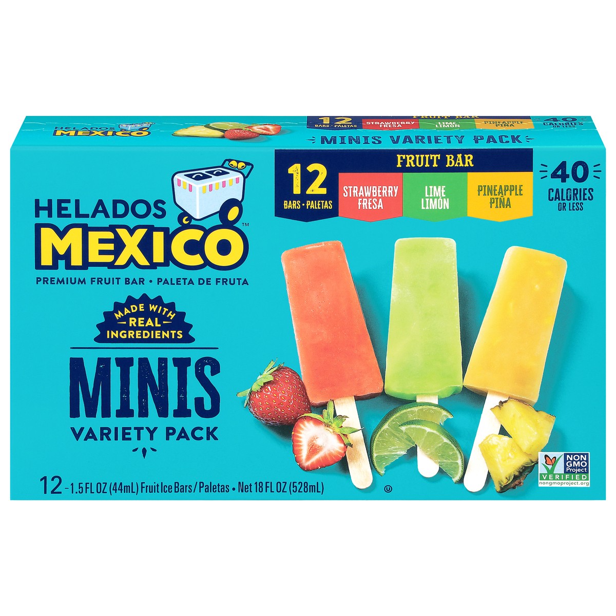 slide 1 of 9, Helados Mexico Premium Strawberry/Lime/Pineapple Fruit Ice Bars Minis Variety Pack 12 - 1.5 fl oz Bars, 12 ct