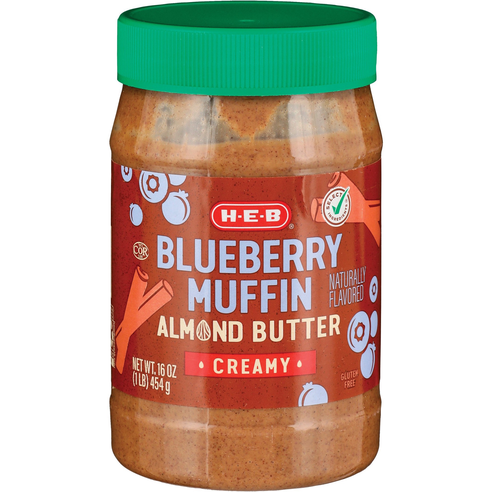 slide 1 of 1, H-E-B Creamy Almond Butter - Blueberry Muffin, 16 oz
