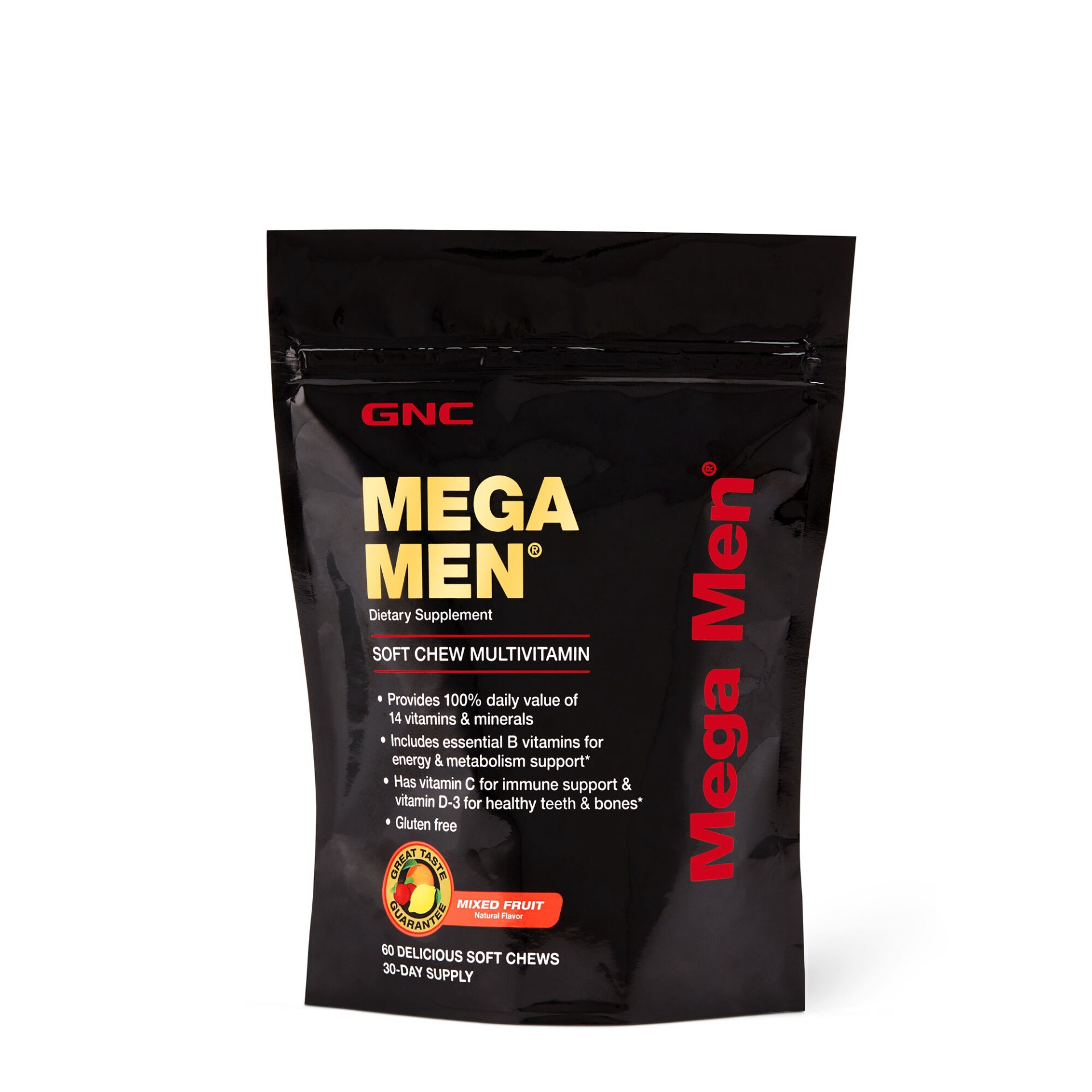 slide 1 of 1, GNC Mega Men Essentials Mixed Fruit Multivitamin 60 Soft Chews, 60 ct