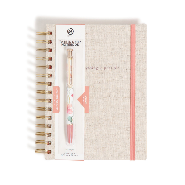 slide 6 of 9, U Brands 3-Tab Spiral Journal and Monterey Pen Set, Linen Botanical Studies, 1 ct
