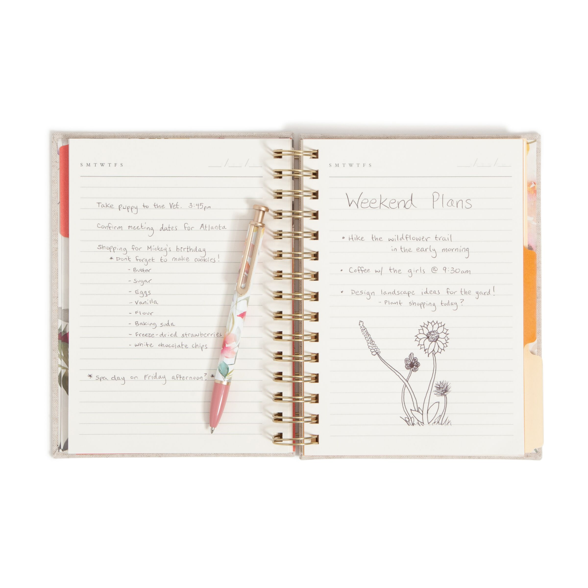 slide 1 of 9, U Brands 3-Tab Spiral Journal and Monterey Pen Set, Linen Botanical Studies, 1 ct