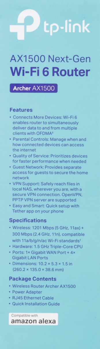 slide 6 of 10, TP-Link Next-Gen Archer AX1500 Wi-Fi 6 Router 1 ea, 1 ct