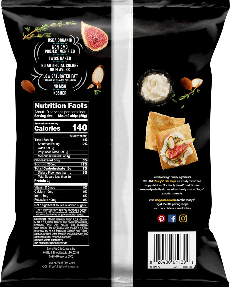 slide 2 of 4, Stacy's Organic Baked Simply Naked Pita Chips 10.25 oz Bag, 290.5 g
