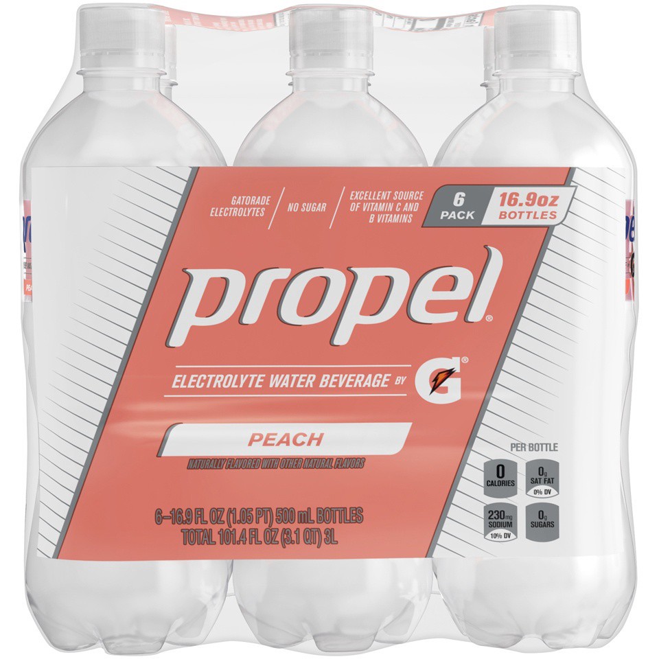 slide 2 of 4, Propel Peach Flavored Water, 6 ct; 16.9 fl oz