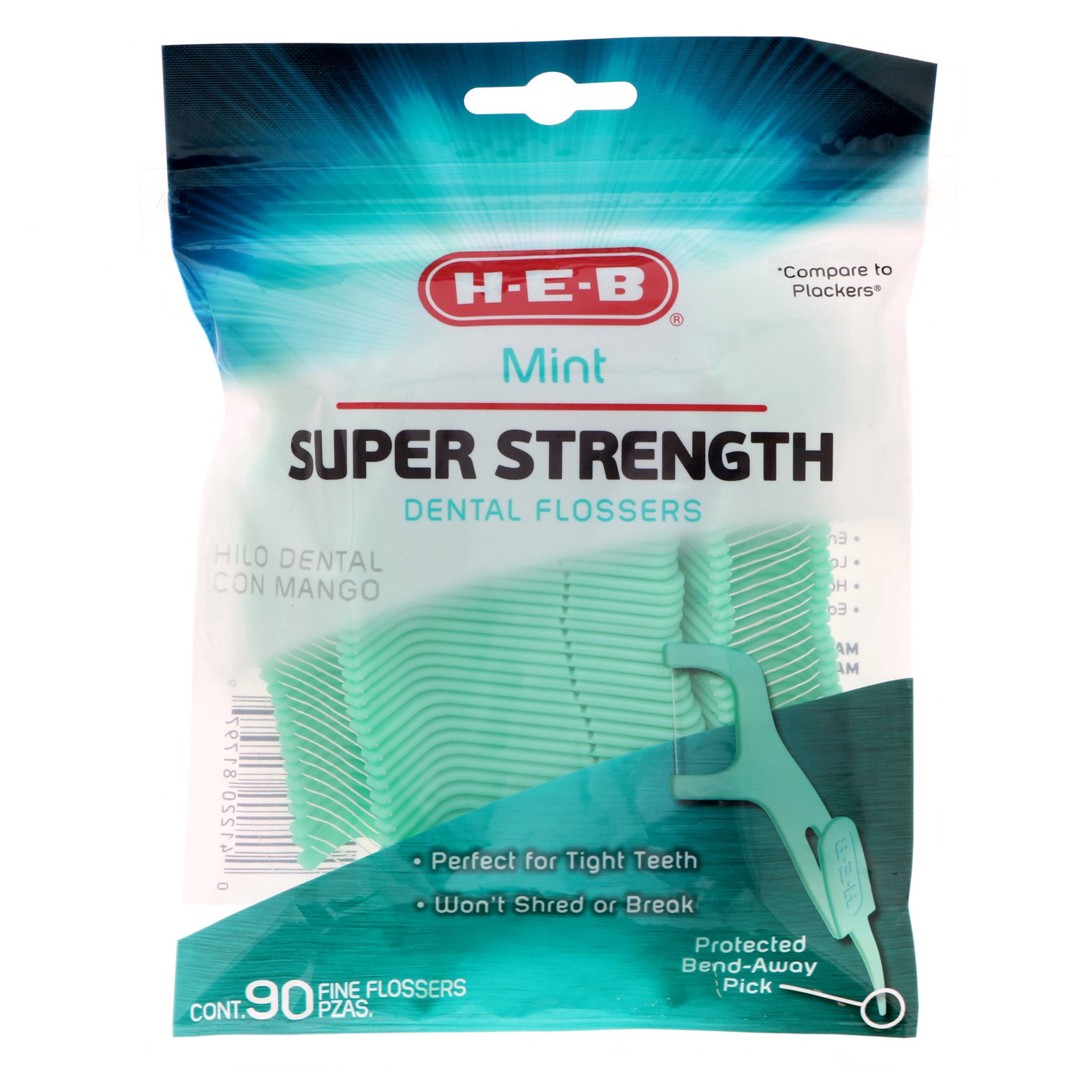 slide 1 of 1, H-E-B Dental Flossers & Pick – Mint, 90 ct