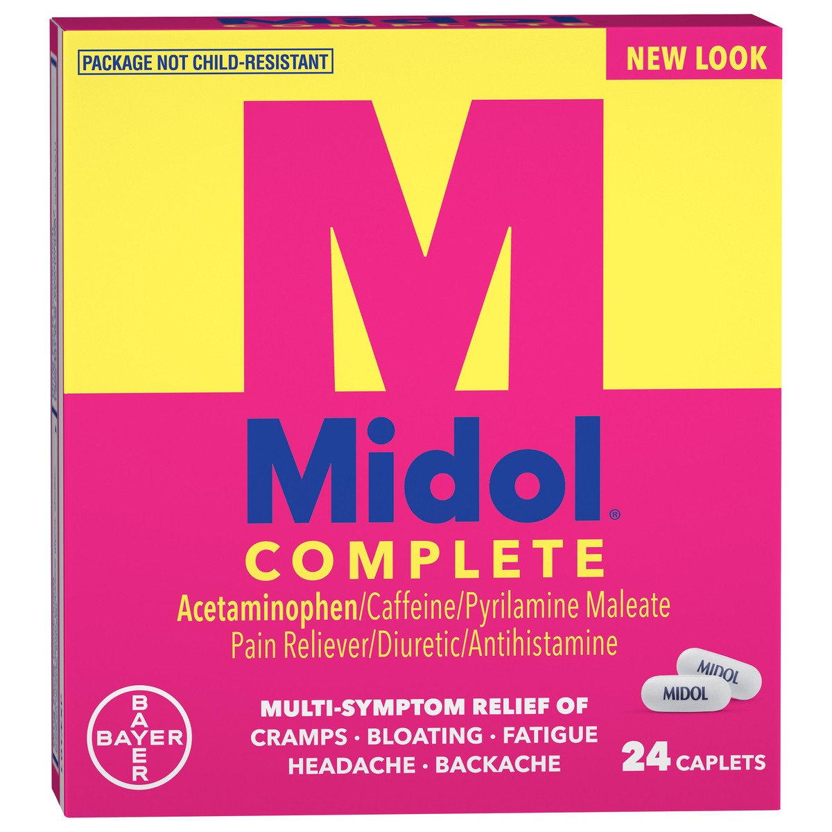 slide 2 of 8, Midol Complete Caplets Pain Reliever/Diuretic/Antihistamine 24 ea Box, 24 ct
