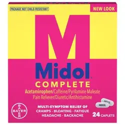 Midol Complete Caplets Pain Reliever/Diuretic/Antihistamine 24 ea Box