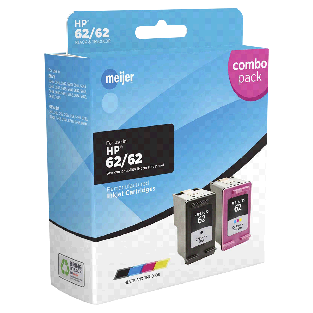 slide 1 of 1, Meijer Brand Replacement Cartridge for HP 62 Black & Tri-Color Combo Pack, 1 ct