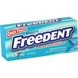 WRIGLEY''S FREEDENT Spearmint Chewing Gum, Single Pack, 15 Stick