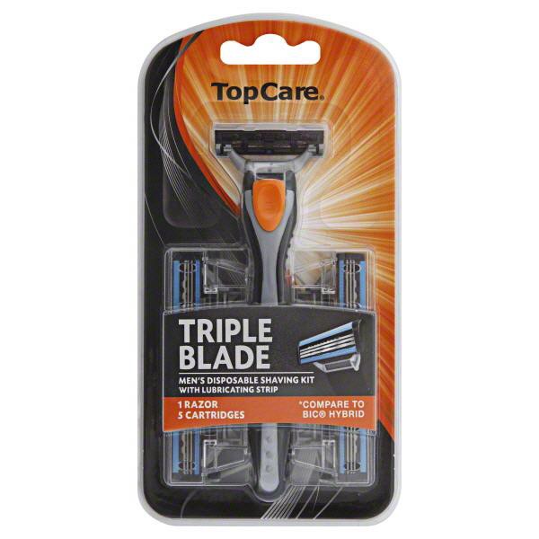 slide 1 of 6, TopCare Disposable Shaving Kit Triple Blade Men's, 5 ct