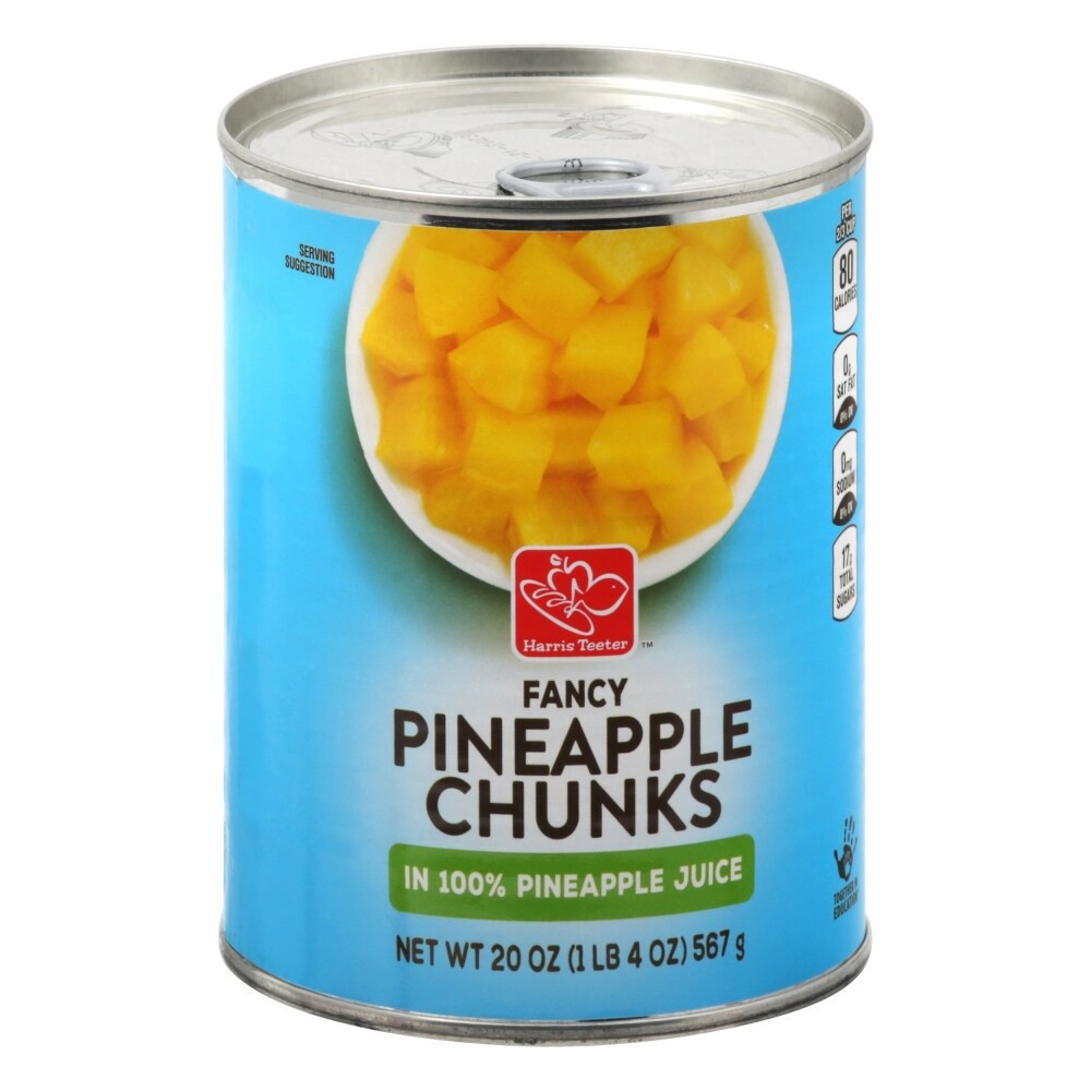 slide 1 of 1, Harris Teeter Fancy Pineapple Chunks in 100% Juice, 20 oz