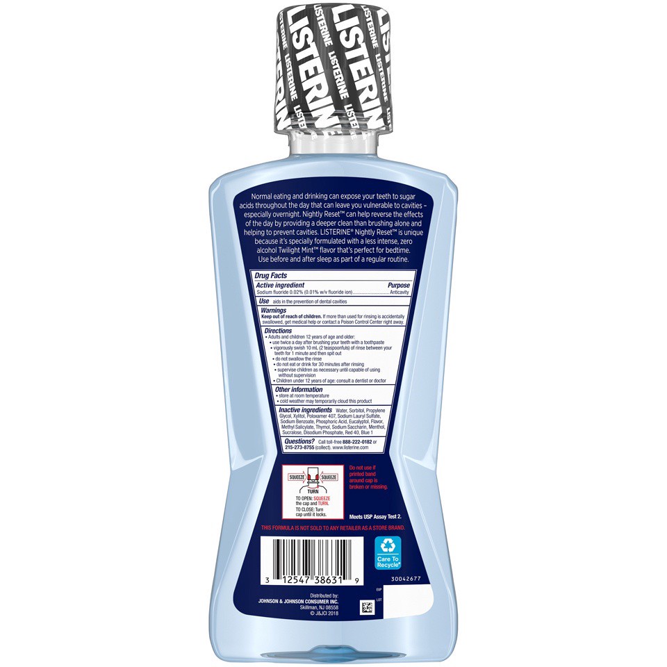 slide 6 of 6, Listerine Nightly Reset Alcohol-Free Anticavity Nighttime Mouthwash, Deep Clean that Fights Bad Breath and Restores Enamel, Twilight Mint Flavor, 27 fl oz