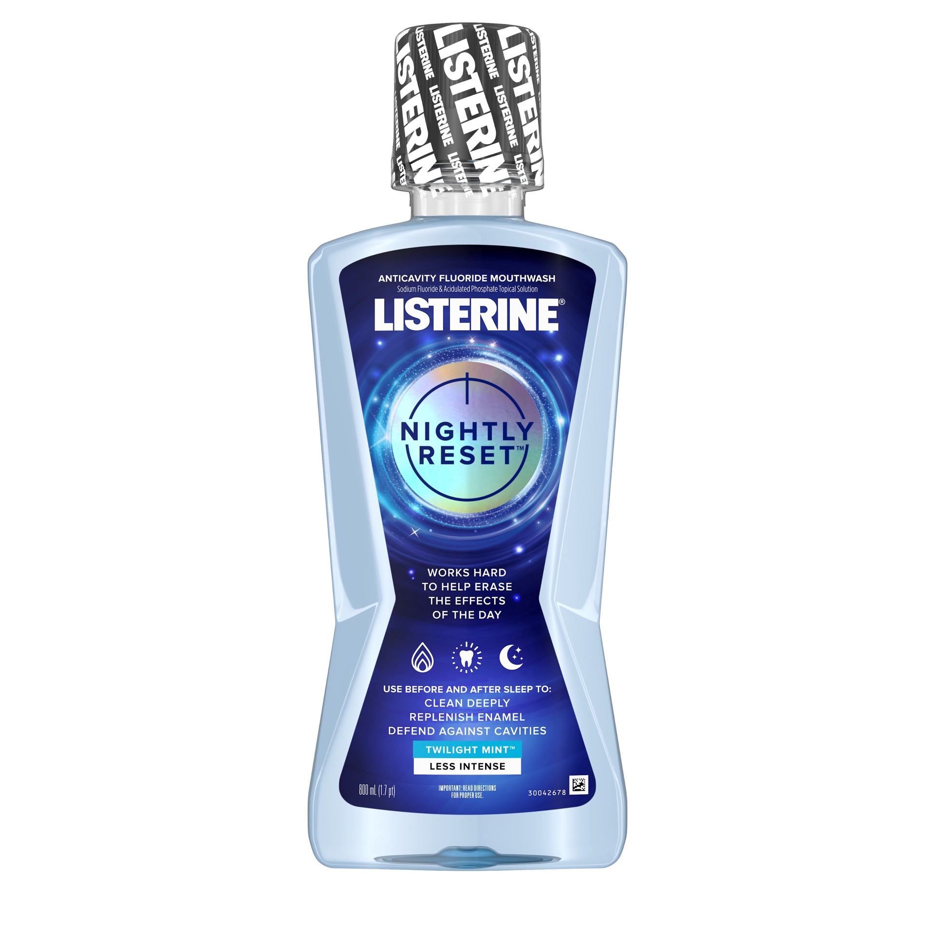 slide 1 of 6, Listerine Nightly Reset Alcohol-Free Anticavity Nighttime Mouthwash, Deep Clean that Fights Bad Breath and Restores Enamel, Twilight Mint Flavor, 27 fl oz