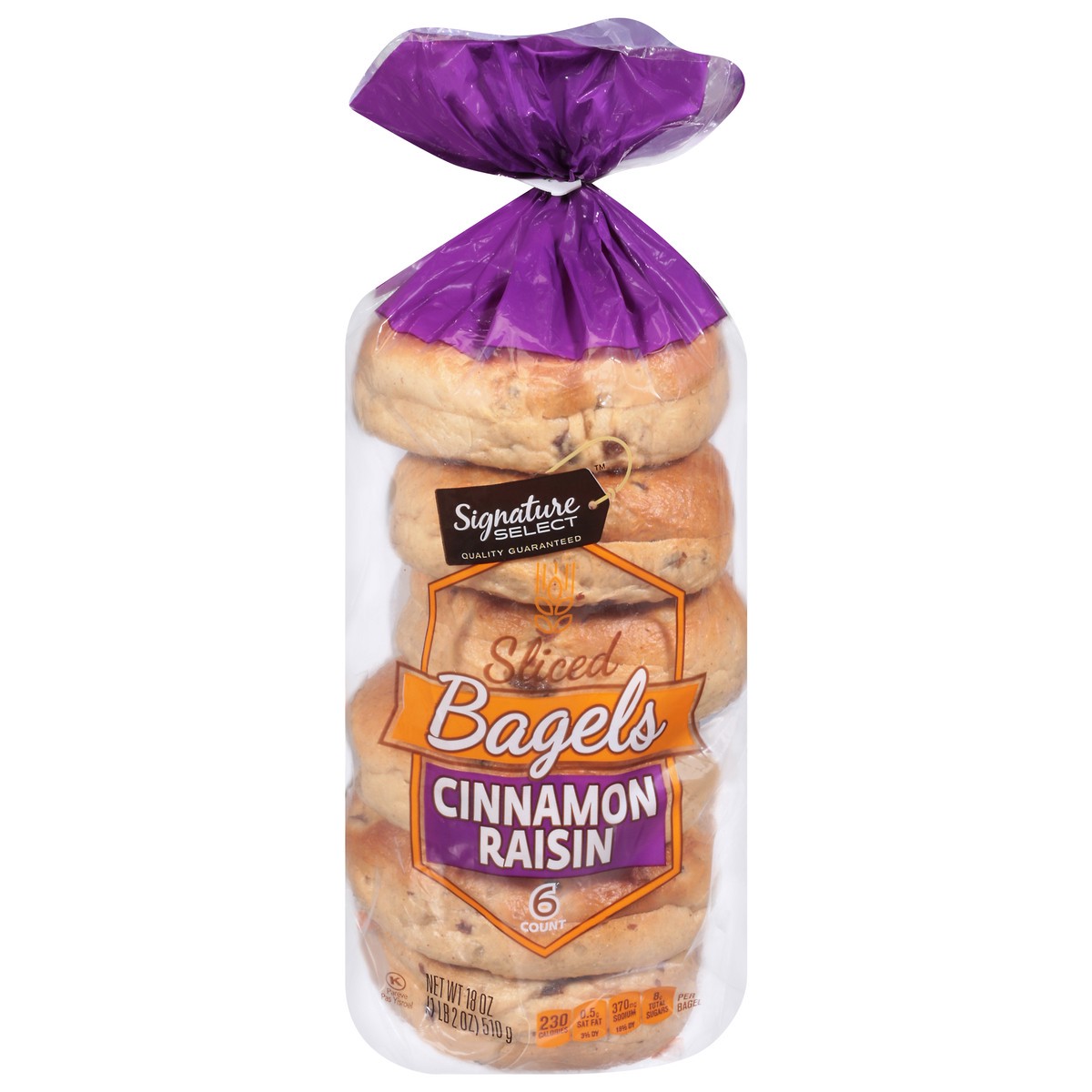slide 1 of 11, Signature Select Cinnamon Raisin Sliced Bagels 6 ea,