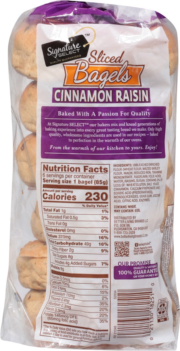 slide 10 of 11, Signature Select Cinnamon Raisin Sliced Bagels 6 ea,