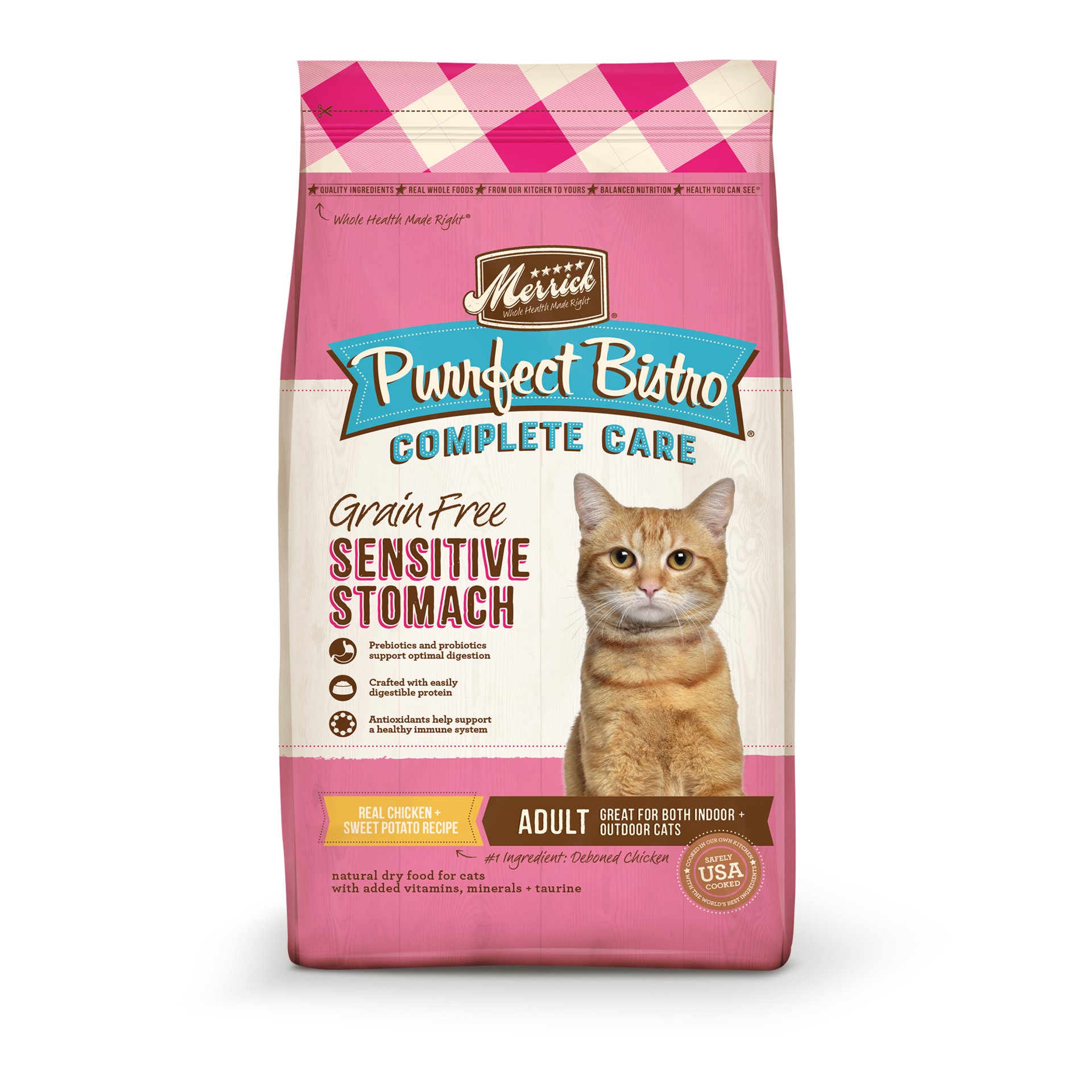 slide 1 of 4, Merrick Purrfect Bistro Grain Free, Healthy, And Natural Dry Cat Food, Complete Care Sensitive Stomach Recipe, 4 lb