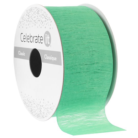 slide 1 of 2, 1.5" X 3yd. Green Thread Sheer Ribbon By Celebrate It, 1.5 in x 3 yd